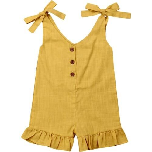1-6Y Toddler Baby Kid Grils Ruffles Jumpsuit Summer Solid Romper Overalls Sleeveless Baby Girls Costumes