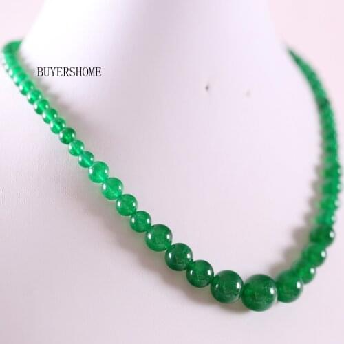 Handmade Beaded Necklace Natural Stone Round Green Jades Necklace for Women Jewelry Gift E010