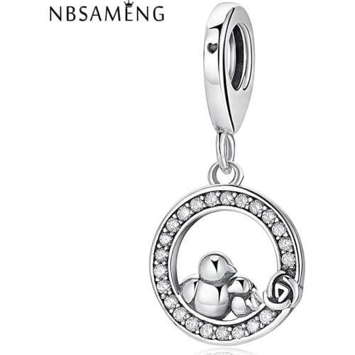 Authentic 925 Sterling Silver Cute Bird Mother Love Dangle Charm Beads Fit Bracelets DIY Jewelry Gifts