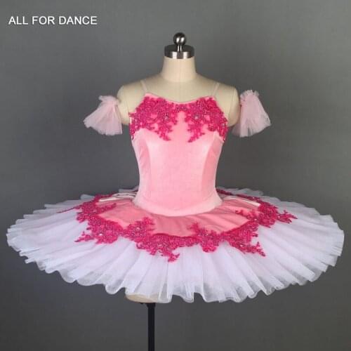 Pre-professional Pink Velvet bodice with Rose pink Trim Ballet Tutu PancakeTutu Ballerina Tutu Stage Performance Ballet Costume