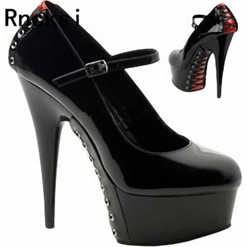 Rncksi New 15cm High Heels Buckle Straps Sexy Womens Night Club Party Queen Pole Dance Pumps Shoes 5cm Platform Pumps