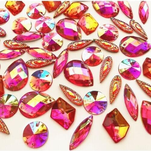 HANDMADE Accessories Fuchsia Pink Sew on Mixed Shape Crystal Rhinestones Stones and Crystals for Sewing Wedding Dress Decoration