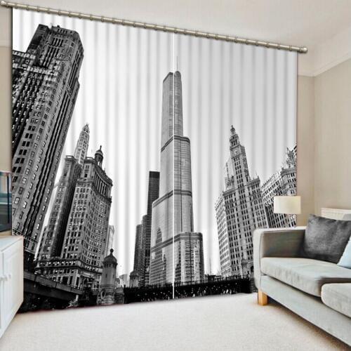 3D Curtain Printing Blockout Polyester Photo Drapes Fabric For Room Bedroom Window building curtain black and white curtains