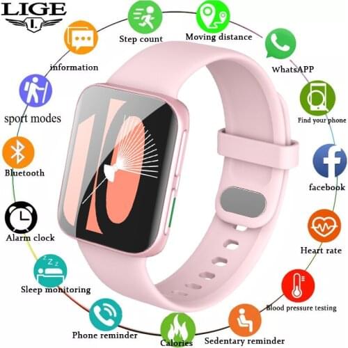 LIGE New Women Smart Watch Wristband Men Women Sport Clock Heart Rate Monitor Sleep Monitor Bluetooth Call Smartwatch For Phone