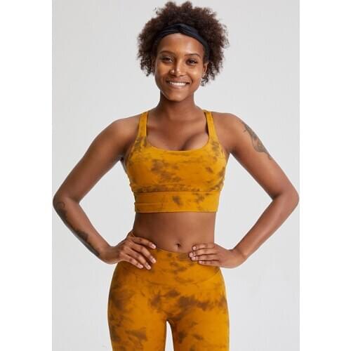 Tie Dye Naked Feel Sports Bras For Women Cross Back Padded Sports Bra with Removable Cups Workout Running Yoga Bra