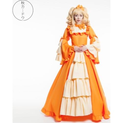 In stock Lolita Dress Anime Black Butler Cosplay Elizabeth Ethel Cordelia Midford Halloween Palace Girls Female Orange Princess