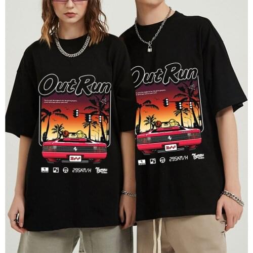Vintage Out Run T Shirt Short Sleeve Cotton Old School 80s Japanese Arcade Gaming Tshirt Racing Video Game OutRun Tee Top Merch