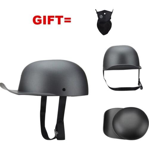 PU Leather Black Vintage Motorcycle Helmet Open Half Face Motocross Helmet Vintage Motorbike Biker Riding Crash Scooter Chopper