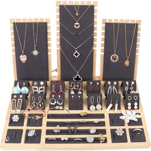 Jewelry display props pendant necklace display stand solid wood ring earrings seat holder set combination
