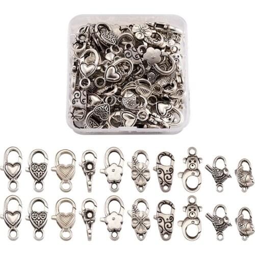 60pcs Alloy Lobster Claw Clasps End Clasp Mixed Shapes for Necklace Bracelet Chain DIY Fashion Jewelry Findings