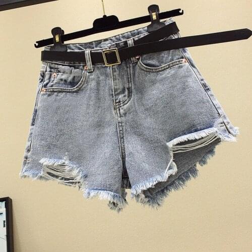 Women Summer Denim Jeans New Style Ripped Hole Vintage Shorts High Waist Casual Fashion Irregular Wide-leg Shorts Plus Size