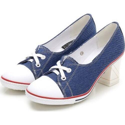 Wedges Platform Sneakers Woman Dropshipping 2019 New Lace Up Casual Trainers High Heels Canvas Shoes