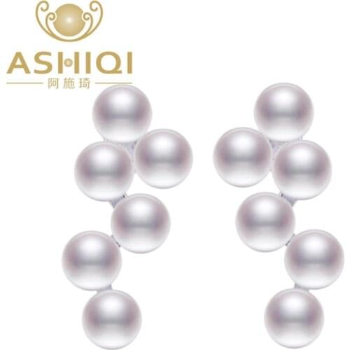ASHIQI Real Natural Freshwater Pearl Stud Earrings for women ,White Pink Purple 925 Sterling Silver Jewelry wholesale