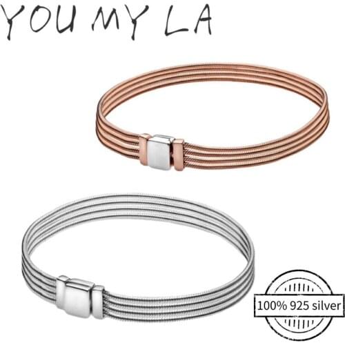 Original Pando Charm Bracelet Snake Chain 100% 925 Sterling Silver Bangle for womens Fashion Classic High Quality DIY Jewelry