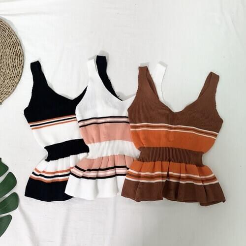 Waist Ruffle Top Women V Neck Striped 2019 Summer Tank Top Women Patchwork Casual Streetwear Regular Sleeveless Top Women G492