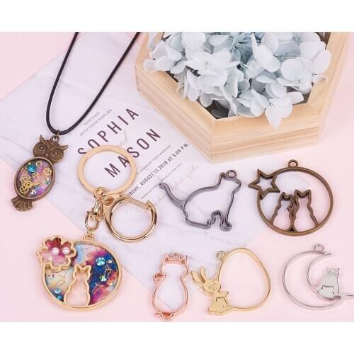 1Bag Open Bezel Pendant Charm Cute Cat Owl Shape Frame Charms For DIY Epoxy Resin Pressed Flower Jewelry Making Earring Necklace