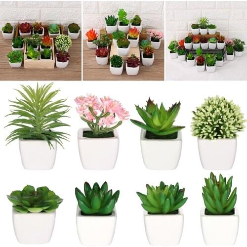 1PC Mini Cute Bonsai Potted Green Plants Artificial Plants with Pot Simulation Succulents Table Decoration Home Office Decor
