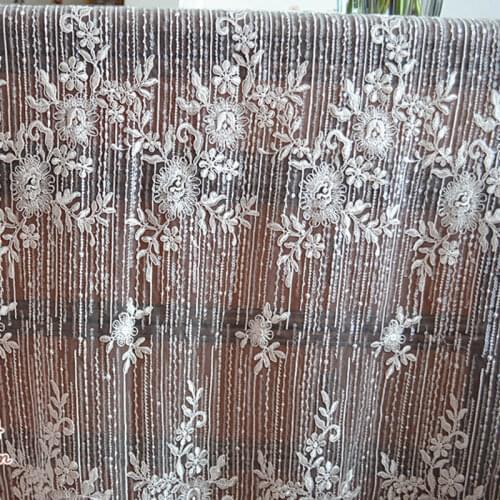 135cm*1yard French beaded Lace Fabric for wedding dress Sequins white lace embroidered applique DIY party dresses fabrics