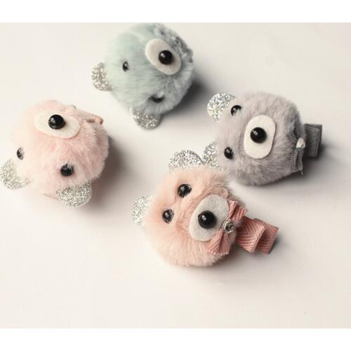 20pc/lot Wool Soft Roll PU Leather Rabbit Ear Kids Hair Barrettes Cute Girls Hairpins Lovely Pink Girl Hair Clip Cartoon Hairpin