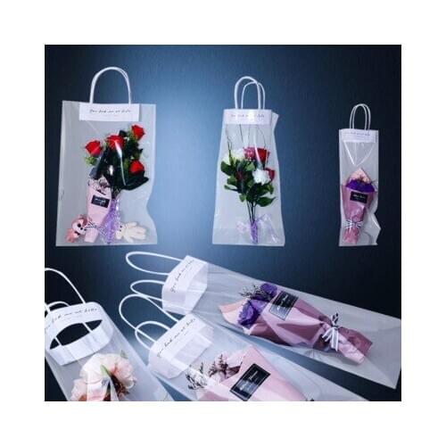 20pcs Florist Decoration Long Tote PVC Clear Bag Flower Bouquet Bagging Portable Transparent Gift Bag Collocation Packaging