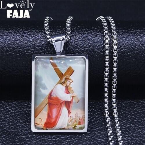 2021 Christian Jesus Cross Stainless Steel Geometry Chocker Necklace for Men/Women Silver Color Jewelry collier homme NXS02
