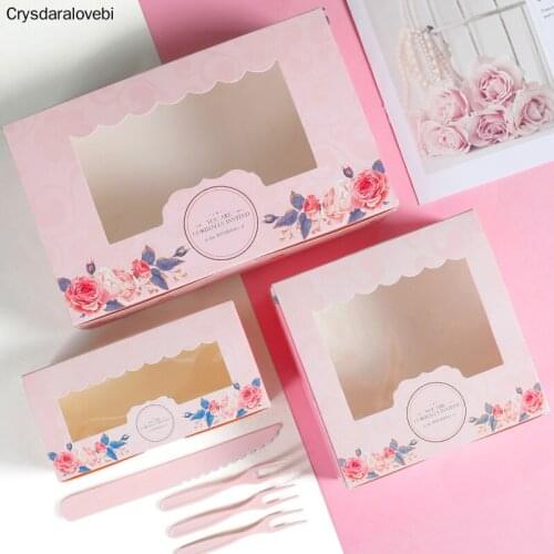 50pcs Cupcake Paper Box With Window Candy Food Cookies Pastry Packing Paper Boxes Pink Rose Egg Tarts Package Party Favor