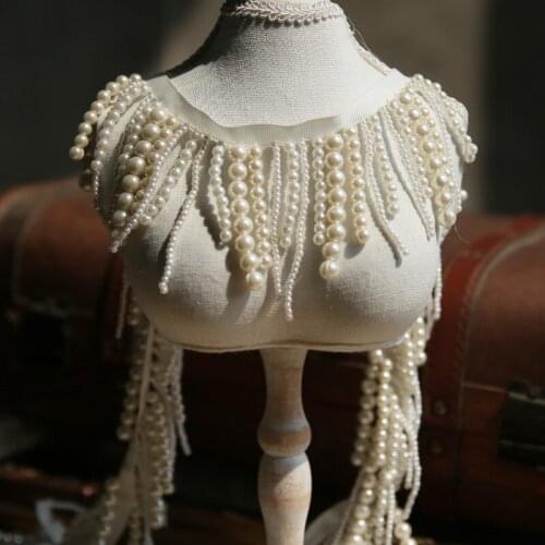 Beautiful long pearl fringe beaded lace garment accessory for bridal wedding dress decoration shoes ornaments
