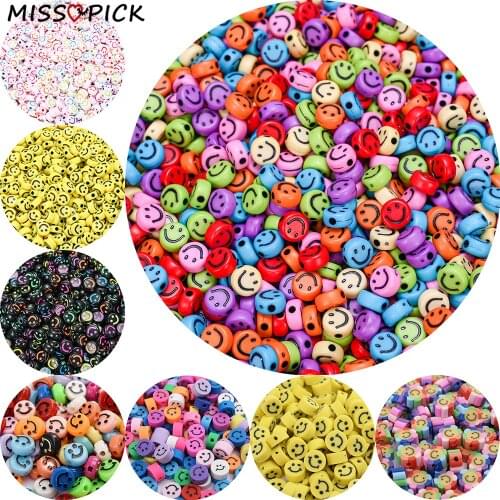 100pcs Acrylic Beads Round Flat Colorful Smiley Face Loose Spacer Beads for Jewelry Making DIY Bracelet Accessories Wholesale