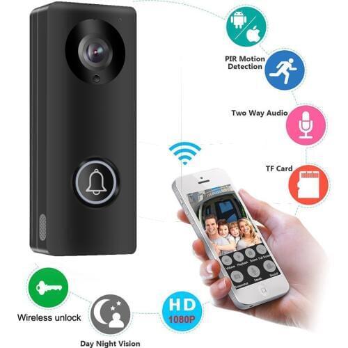 1080P Wireless WiFi Video Doorbell Door Phone Intercom Camera PIR Motion Detection Alarm Remote Unlock