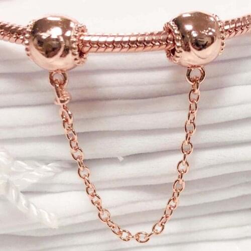 Original Rose Gold Embossed Love Heart With Crystal Safety Chain Bead Fit 925 Sterling Silver Charm Bracelet Diy Pandora Jewelry