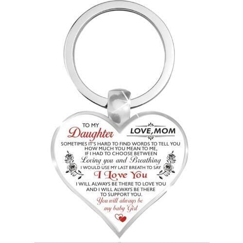 To My Daughter Son Keychain Love Heart Pendant Keychains Bag Car Key Chains Jewelry Accessories Gifts For Wife Girls Family