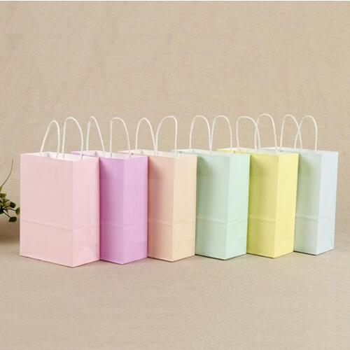 10pcs/pack Festival Gift Bags Shopping Bags DIY Useful Candy Color Paper Bag With Handle 21x15x8cm Drop Shipping