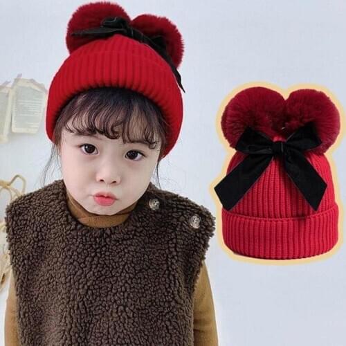 Baby Stuff Double Pompom Hat Warm Thicker Children Infant Beanie Cap Bonnet Casquette Enfant Winter Knitted Kids Baby Girl Hat