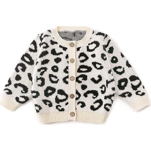 Kids Baby Girls Sweater Cable-Knit Baby Cardigan Coat Baby Girls' Sweaters Baby Leopard Sweater For Autumn Fall 3M-3T