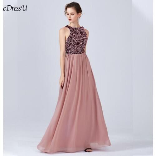Backless Evening Dress For Party Pink Sequins Wedding Party Dress A-Line Graceful Chiffon Dress Long Vestido de Fiesta WS-3772