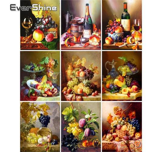EverShine 5D DIY Painting By Numbers Fruit Coloring By Numbers Wine Drawing Canvas Hand Painted Home Decor Gift