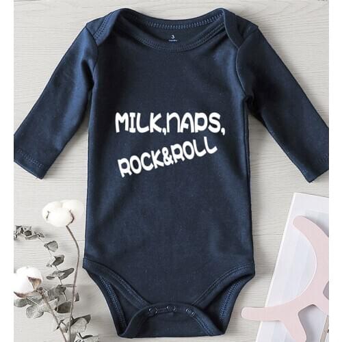 Kids' Things Milk Naps Rock& Roll Letter Printing Infant Outfit Baby Girl Winter Clothes Bodysuit for Newborns Boys