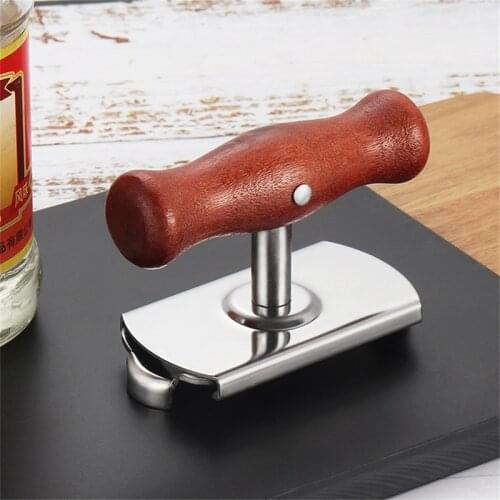 Stainless Steel Can Opener Adjustable Bottle Opening Tool Kitchen Wooden Handle Capping Device Labor-saving Capping Opener