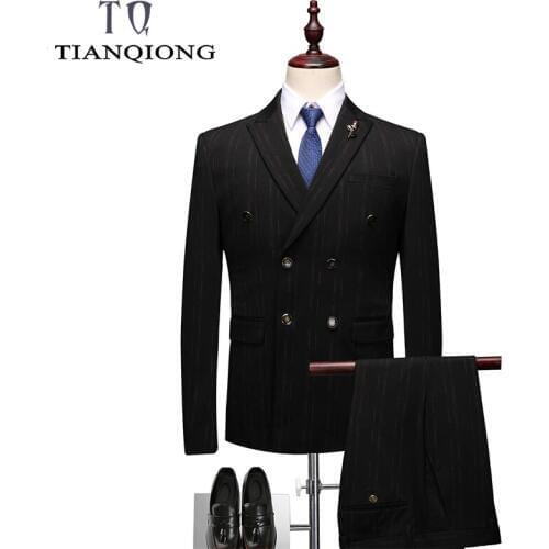 Double Breasted Stripe Suits Men 2019 New Spring Autumn Slim Fit Wedding Suits for Men Costume 3 Pieces Homme Formal Suit Man