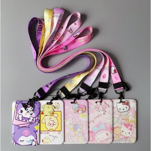 Kawayi Cute Plastic Lanyard Girls Card Holders Key Chain Cute Student Bus Card Cover Cartoon Meal Card Storage Card Case