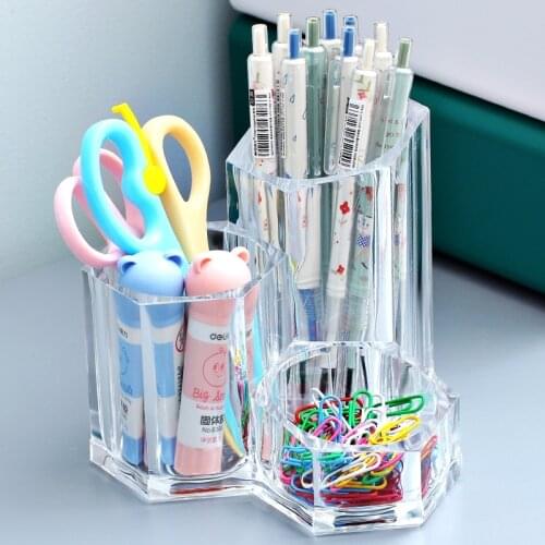 Multifunctional 3 Grids Pen Holder Desktop Organizer Makeup Storage Stand Large Capacity Pencil Box School Office Stationery
