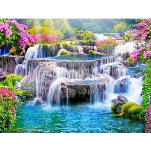 Wen Zuan Landscape 5D DIY Diamond Painting Mosaic Full Square/Round Diamant Embroidery “ Waterfall ”Rhinestones Home Decor Gift