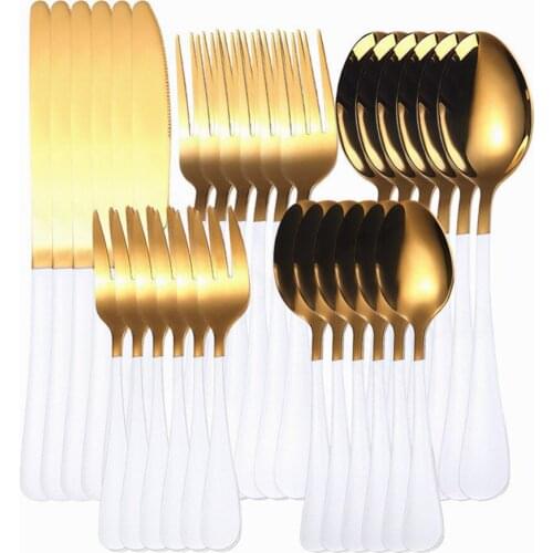 Silverware Tableware Set Stainless Steel Cutlery Set 30Pcs White Gold Dinnerware Set Forks Spoons Knives Flatware Dropshipping