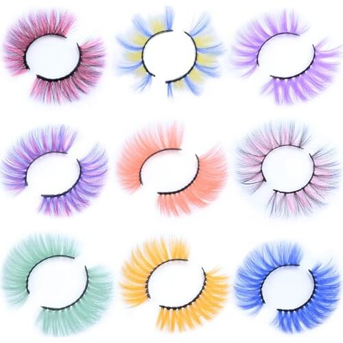 OKAYLASH Pink Red Color Fake Eyelashes Makeup Halloween Cosmetic Eyelash Cosplay Party False Rainbow Strip Lashes