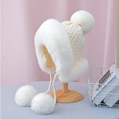 New Winter 2020 Ushanka Sovietica Knit Snow Hat Women Russian Bomber Hats Faux Rabbit Fur Pompom Sombrero Gorro Ruso