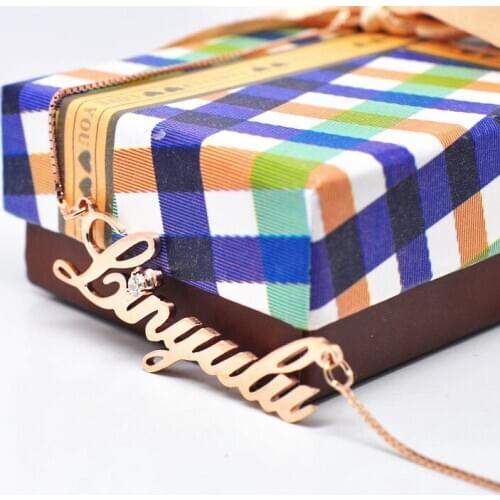 Rose Gold Nameplate Necklace Personalized Name Pendent With Crystal Fashion Jewelry Gift for Mother
