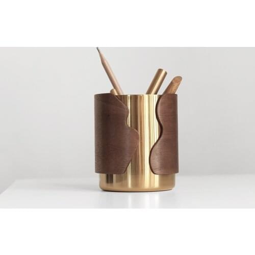 Walnut Brass Pen Holder Storage Decoration New Modern Creative Solid Wood Handmade Living Room Office Study Supplier
