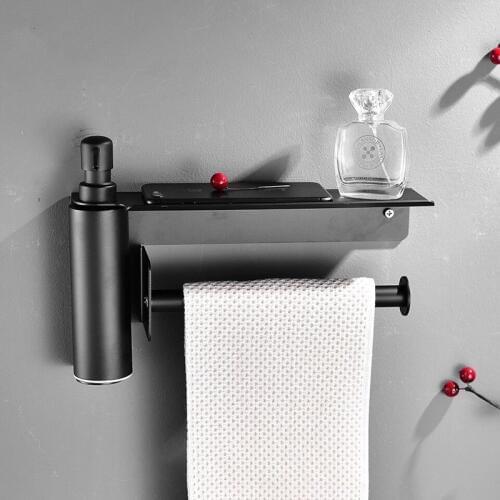 LIUYUE Soap Dispenser Shelf Black Stainless Steel Multi-function Bathroom Shelves Storage Rack Roll Paper Holder Towel Holder