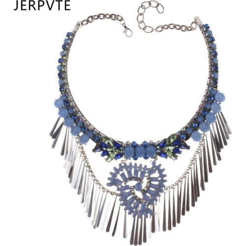 JERPVTE 2018 Luxury New Fashion Jewelry Crystal Choker Necklace Boho Tassel Collar Women Maxi Statement Necklace Pendant