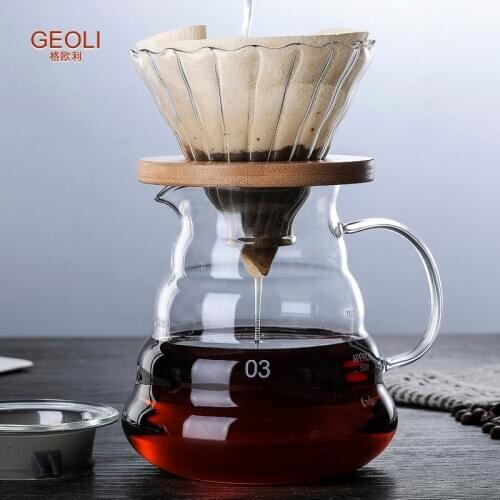Heat Resistant Borosilicate Glass Coffee Pot with Wooden Pallet Filter Paper Home Coffee Maker Cloud Shaped Anti-Scald
